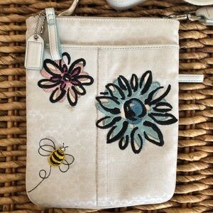Coach White Crossbody Bag with Floral and Bee Appliqués